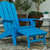 Ridley Adirondack Chair With Cup Holder And Pull Out Ottoman, All-Weather HDPE Indoor/Outdoor Lounge Chair In Blue, Set Of 2