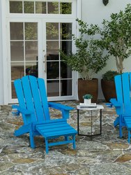 Ridley Adirondack Chair With Cup Holder And Pull Out Ottoman, All-Weather HDPE Indoor/Outdoor Lounge Chair In Blue, Set Of 2