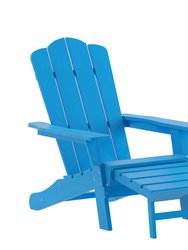 Ridley Adirondack Chair With Cup Holder And Pull Out Ottoman, All-Weather HDPE Indoor/Outdoor Lounge Chair In Blue, Set Of 2