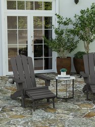 Ridley Adirondack Chair With Cup Holder And Pull Out Ottoman, All-Weather HDPE Indoor/Outdoor Lounge Chair In Gray, Set Of 2