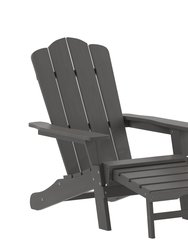 Ridley Adirondack Chair With Cup Holder And Pull Out Ottoman, All-Weather HDPE Indoor/Outdoor Lounge Chair In Gray, Set Of 2 - Gray