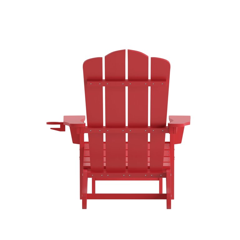 Ridley Adirondack Chair With Cup Holder And Pull Out Ottoman, All-Weather HDPE Indoor/Outdoor Lounge Chair In Red