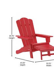Ridley Adirondack Chair With Cup Holder And Pull Out Ottoman, All-Weather HDPE Indoor/Outdoor Lounge Chair In Red