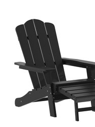 Ridley Adirondack Chair With Cup Holder And Pull Out Ottoman, All-Weather HDPE Indoor/Outdoor Lounge Chair, Set Of 2 - Black