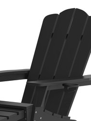 Ridley Adirondack Chair With Cup Holder And Pull Out Ottoman, All-Weather HDPE Indoor/Outdoor Lounge Chair, Set Of 2