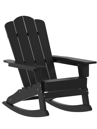 Merrick Lane Ridley Adirondack Rocking Chair With Cup Holder, Weather Resistant HDPE Adirondack Rocking Chair In Black product
