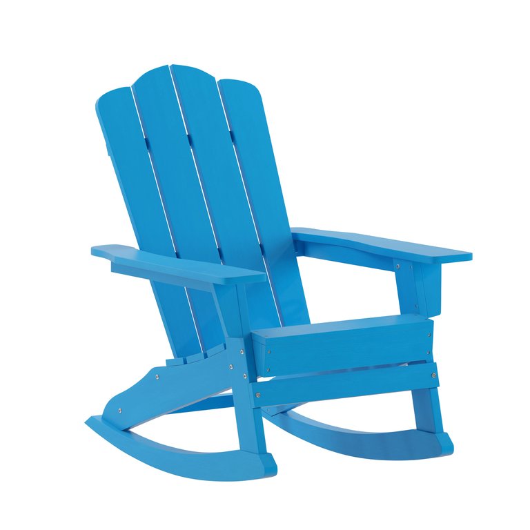 Ridley Adirondack Rocking Chair With Cup Holder, Weather Resistant HDPE Adirondack Rocking Chair In Blue, Set Of 2 - Blue Finish