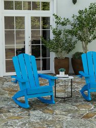 Ridley Adirondack Rocking Chair With Cup Holder, Weather Resistant HDPE Adirondack Rocking Chair In Blue, Set Of 2