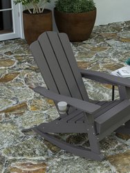 Ridley Adirondack Rocking Chair With Cup Holder, Weather Resistant HDPE Adirondack Rocking Chair In Gray
