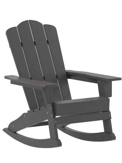 Merrick Lane Ridley Adirondack Rocking Chair With Cup Holder, Weather Resistant HDPE Adirondack Rocking Chair In Gray product