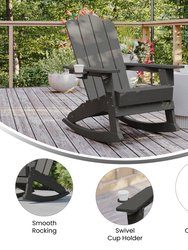 Ridley Adirondack Rocking Chair With Cup Holder, Weather Resistant HDPE Adirondack Rocking Chair In Gray