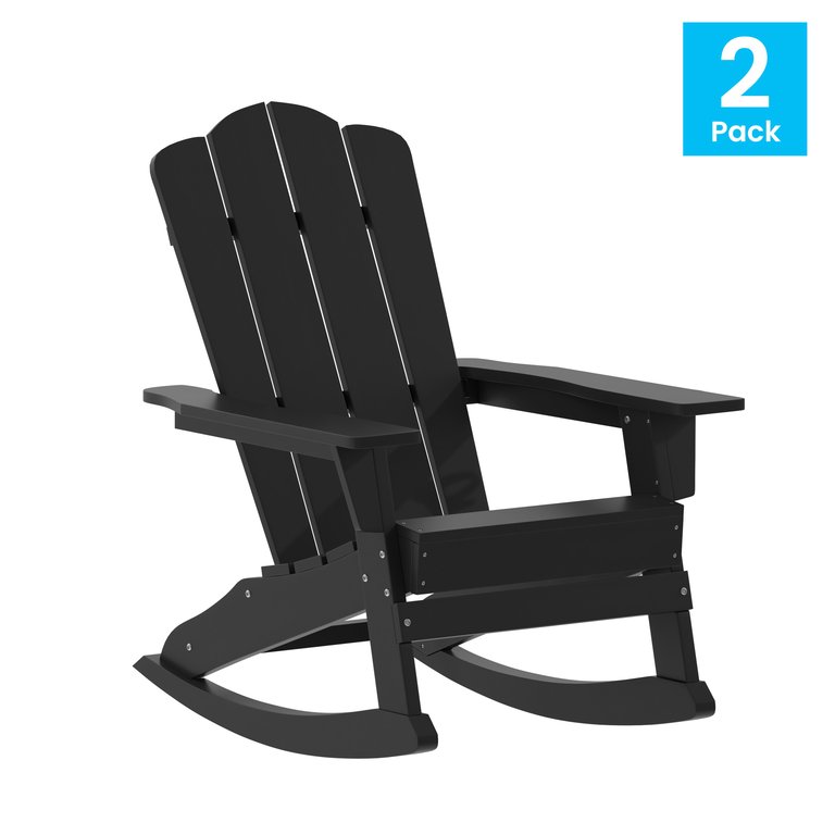 Ridley Adirondack Rocking Chair With Cup Holder, Weather Resistant HDPE Adirondack Rocking Chair, Set of 2 - Black
