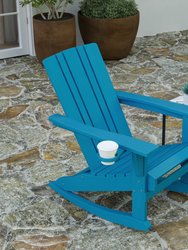 Ridley Adirondack Rocking Chair With Cup Holder, Weather Resistant HDPE Adirondack Rocking Chair
