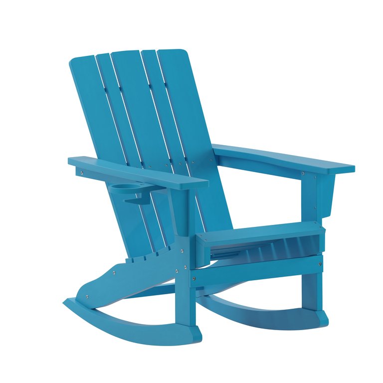 Ridley Adirondack Rocking Chair With Cup Holder, Weather Resistant HDPE Adirondack Rocking Chair - Blue