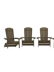 Riviera Poly Resin Folding Adirondack Lounge Chair - All-Weather Indoor/Outdoor Patio Chair - Set Of 4 - Mahogany