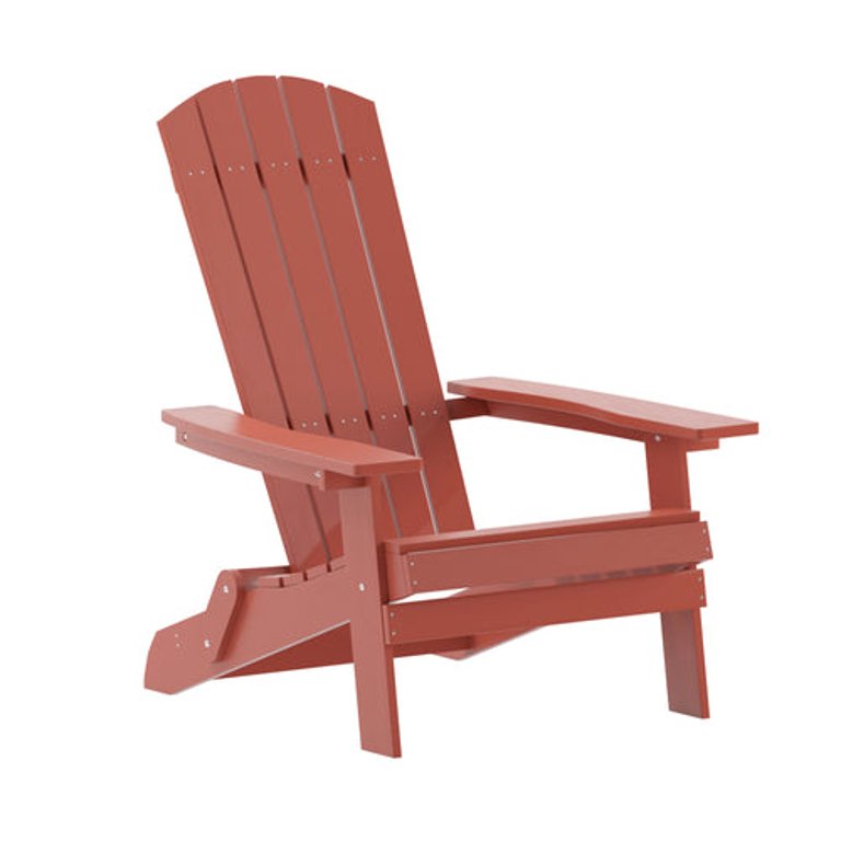 Riviera Poly Resin Folding Adirondack Lounge Chair - All-Weather Indoor/Outdoor Patio Chair - Red