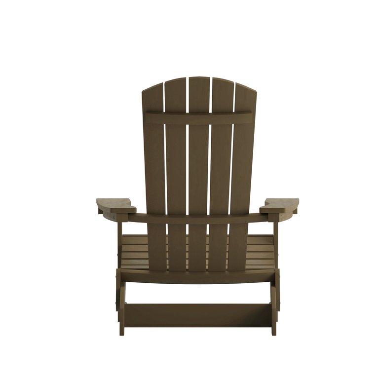 Riviera Poly Resin Folding Adirondack Lounge Chair - All-Weather Indoor/Outdoor Patio Chair - Mahogany