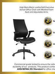 Rockefeller High-Back Black Faux Leather Executive Swivel Office Chair with Molded Foam Seat and Adjustable Arms