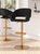 Rothko Contemporary Black Vinyl Adjustable Height Barstool with Rounded Mid-Back and Gold Base - Black