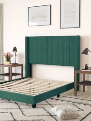 Sana Modern Emerald Velvet Upholstered Platform Bed Frame With Padded, Tufted Wingback Headboard And Wood Support Slats