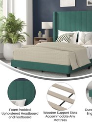 Sana Modern Emerald Velvet Upholstered Platform Bed Frame With Padded, Tufted Wingback Headboard And Wood Support Slats