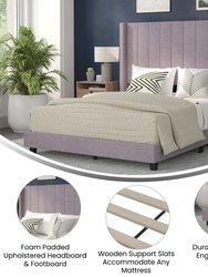 Sana Modern Gray Velvet Upholstered Platform Bed Frame With Padded, Tufted Wingback Headboard And Wood Support Slats, No Box Spring Required