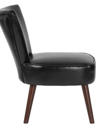 Santino Black Faux Leather Mid-Back Retro Accent Side Chair with Flared Wooden Legs