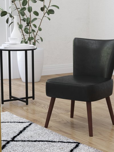 Merrick Lane Santino Black Faux Leather Mid-Back Retro Accent Side Chair with Flared Wooden Legs product