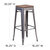 Set of 4 Hamburg 30 Inch Tall Clear Coated Gray Metal Bar Counter Stool With Textured Walnut Elm Wood Seat