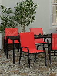 Set Of 4 Manado Series Metal Stacking Patio Chairs With Red Flex Comfort Material - Red