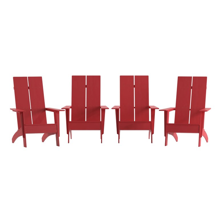 Set Of 4 Piedmont Modern All-Weather Poly Resin Wood Adirondack Chairs - Red/Sea Foam - Red
