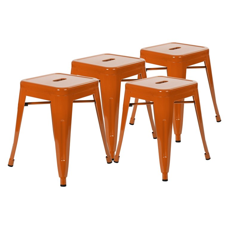 Set Of 4 Sloane 18" High Backless Stacking Dining Stools With Durable Metal Frame In Orange - Orange