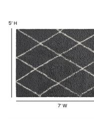 Shag Style Diamond Trellis Area Rug - 5' x 7' - Charcoal/Ivory Polyester (PET)
