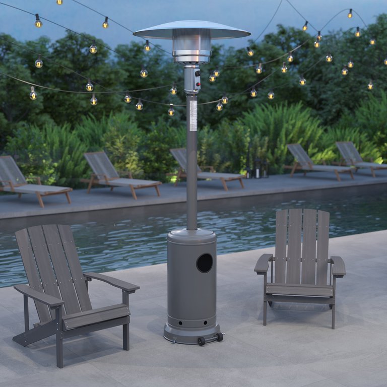Silver Finished Stainless Steel 7.5' Tall 40,000 BTU Outdoor Propane Patio Heater with Wheels - Silver