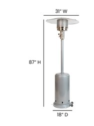 Silver Finished Stainless Steel 7.5' Tall 40,000 BTU Outdoor Propane Patio Heater with Wheels