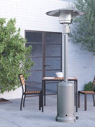 Silver Finished Stainless Steel 7.5' Tall 40,000 BTU Outdoor Propane Patio Heater with Wheels