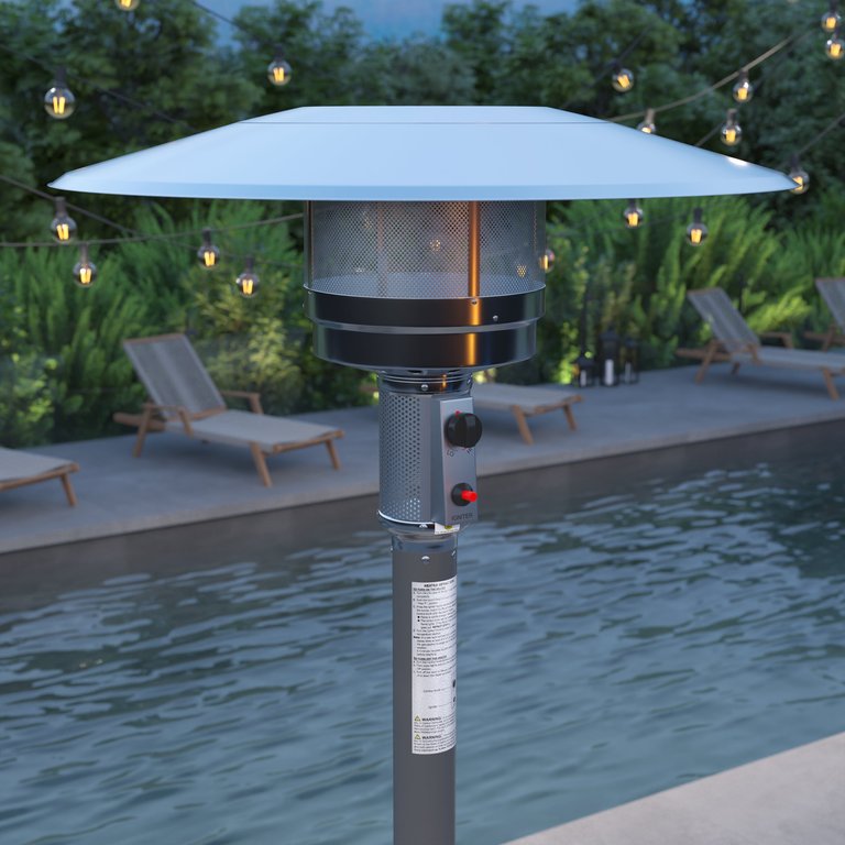 Silver Finished Stainless Steel 7.5' Tall 40,000 BTU Outdoor Propane Patio Heater with Wheels