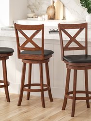 Sora 30" Gray Wash Walnut Classic Wooden Crossback Swivel Bar Height Pub Stool With Black Faux Leather Padded Seat And Integrated Footrest - Antique Oak