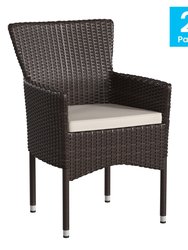Sunset Patio Chairs With Fade And Weather Resistant Espresso Wicker Wrapped Powder Coated Steel Frames & Cream Cushions-Set Of 2