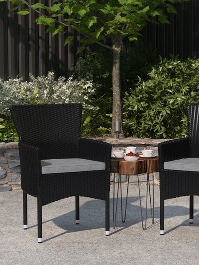 Merrick Lane Sunset Set of 2 Patio Chairs With Fade And Weather Resistant Black Wicker Wrapped Steel Frames & Gray Cushions product