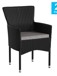 Sunset Set of 2 Patio Chairs With Fade And Weather Resistant Black Wicker Wrapped Steel Frames & Gray Cushions