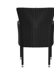 Sunset Set Of 4 Patio Chairs With Fade And Weather Resistant Black Wicker Wrapped Steel Frames & Gray Cushions