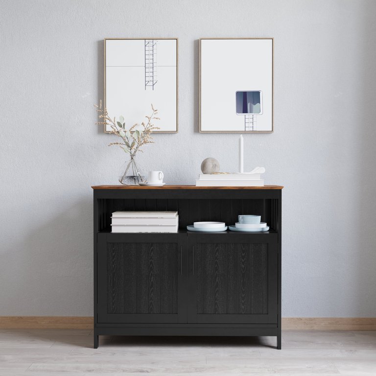 Tanner Buffet and Sideboard With Storage Cabinet And Upper Shelf - Black