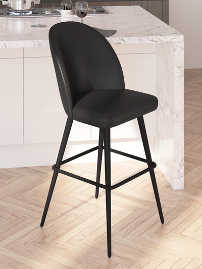 Merrick Lane Teague Set Of 2 Modern Armless Barstools With Contoured Backs, Steel Frames, And Integrated Footrests In Black Faux Leather product