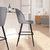 Teague Set Of 2 Modern Armless Barstools With Contoured Backs, Steel Frames And Integrated Footrests In Gray Faux Linen