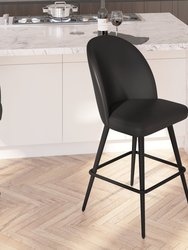 Teague Set Of 2 Modern Armless Counter Stools With Contoured Backs, Steel Frames, And Integrated Footrests In Black Faux Leather - Black