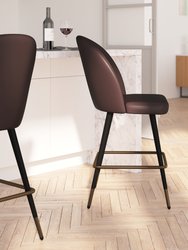 Teague Set Of 2 Modern Armless Counter Stools With Contoured Backs, Steel Frames And Integrated Footrests In Brown Faux Leather
