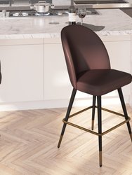 Teague Set Of 2 Modern Armless Counter Stools With Contoured Backs, Steel Frames And Integrated Footrests In Brown Faux Leather - Brown