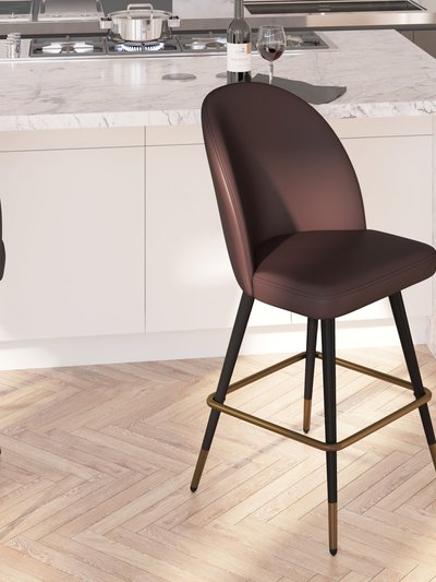 Merrick Lane Teague Set Of 2 Modern Armless Counter Stools With Contoured Backs, Steel Frames And Integrated Footrests In Brown Faux Leather product