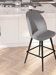 Teague Set Of 2 Modern Armless Counter Stools With Contoured Backs, Steel Frames And Integrated Footrests In Gray Faux Linen - Gray